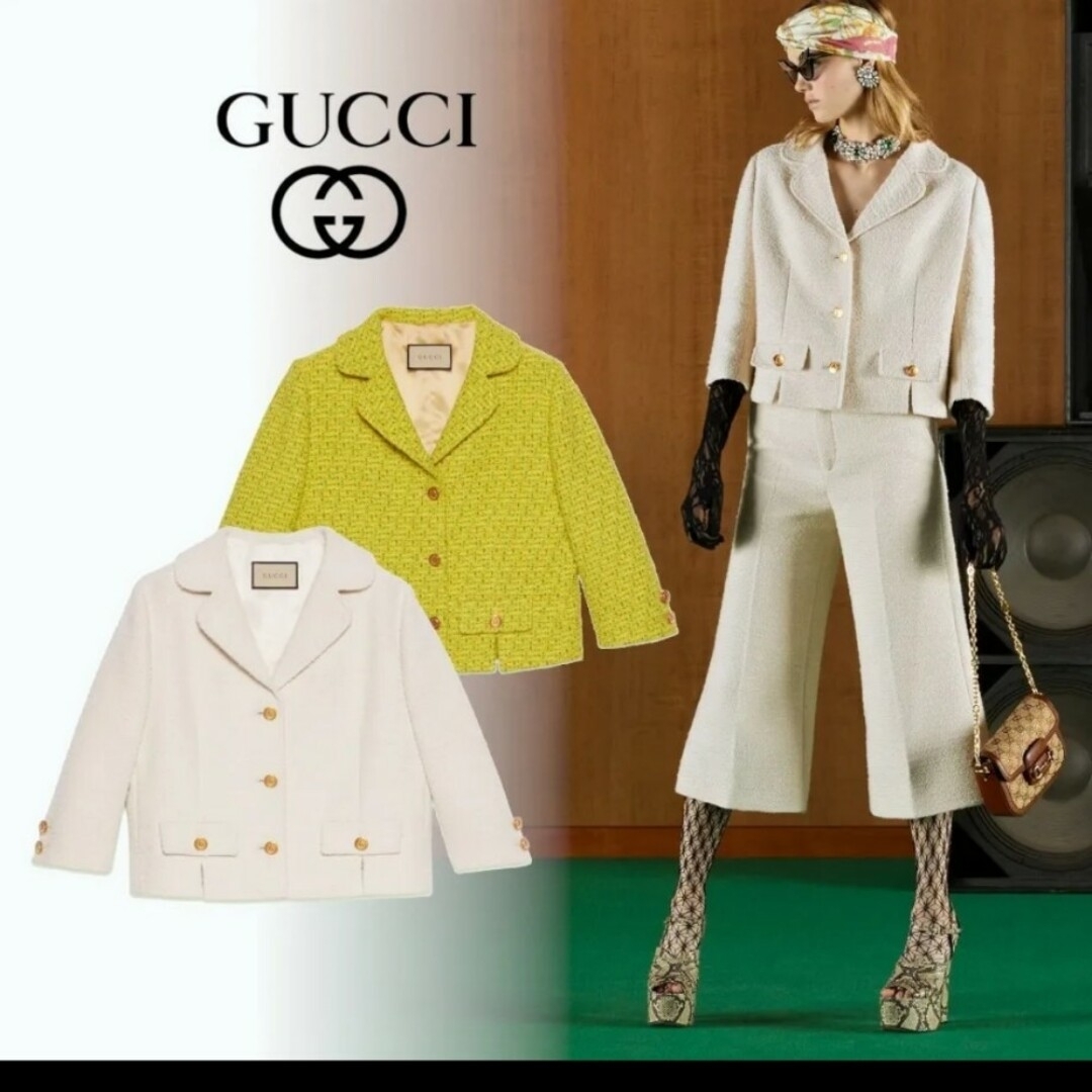 Gucci(グッチ)の新品★GUCCI　ツイードジャケット　イエロー　38 レディースのジャケット/アウター(テーラードジャケット)の商品写真