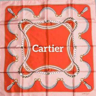 カルティエ(Cartier)の★Cartier★ スカーフ パール ビジュー シルク ピンク(バンダナ/スカーフ)