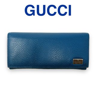 グッチ(Gucci)のグッチ 352352 ロゴプレート 長財布 ネイビー ダークブルー 青 レザー(財布)