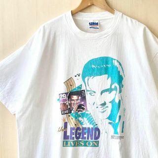 ヴィンテージ(VINTAGE)の90s古着　ヴィンテージ　エルビスプレスリー　Tシャツ　切手　着丈長め(Tシャツ/カットソー(半袖/袖なし))