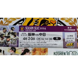 ハンシンタイガース(阪神タイガース)の4/20(土) 阪神vs中日 14∶00開始　ライトスタンド１枚のみ(野球)