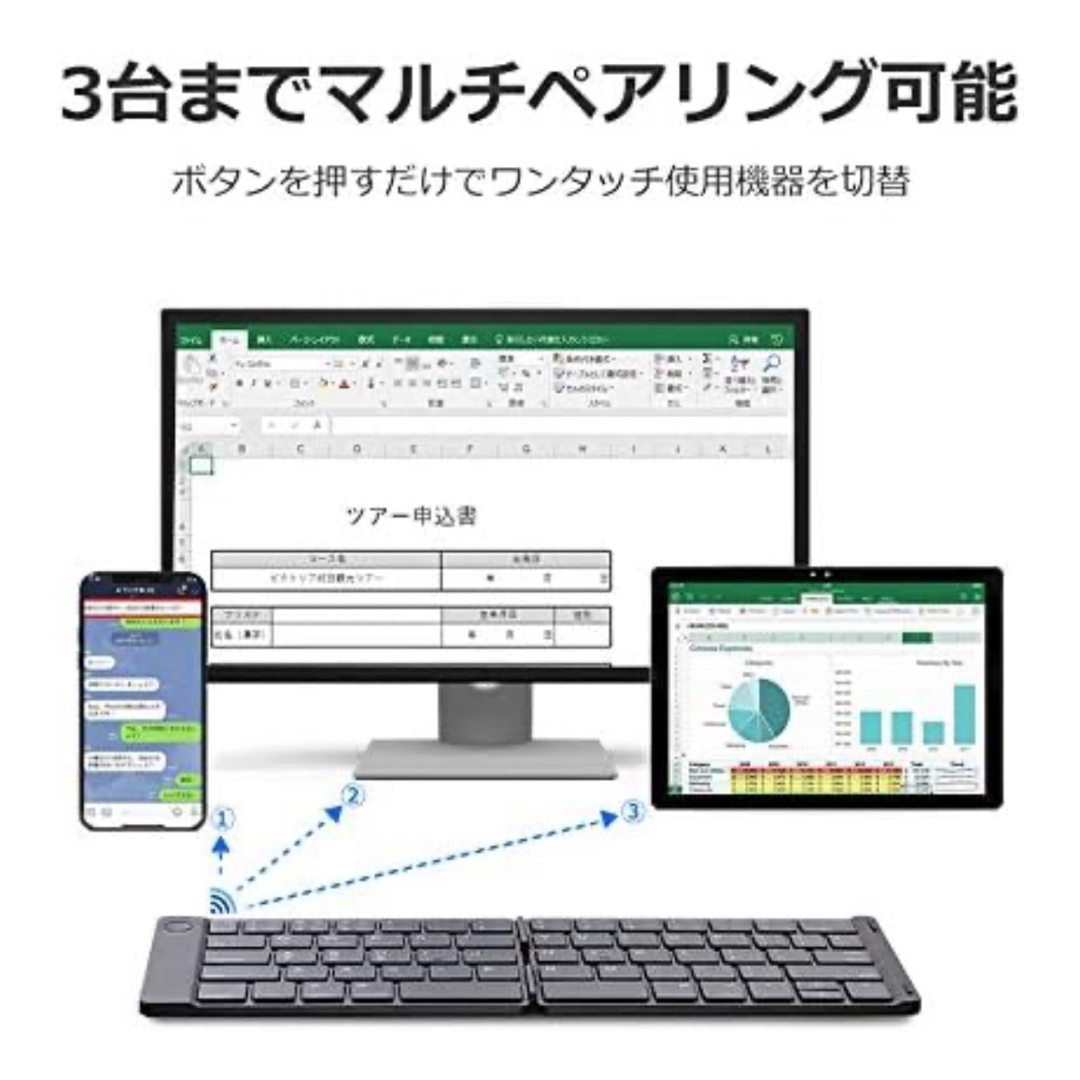  新型 Bluetooth キーボード 折りたたみ式 ワイヤレス キーボード スマホ/家電/カメラのPC/タブレット(PC周辺機器)の商品写真