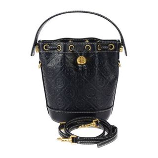 Tory Burch - Tory Burch トリーバーチ T MONOGRAM Tモノグラム ミニ バケットバッグ ハンドバッグ 80533 レザー   MIDNIGHT ネイビー系 ゴールド金具  2WAY ショルダーバッグ 巾着型 【本物保証】