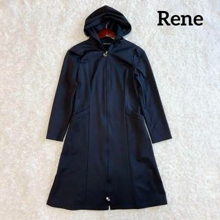 ルネ(René)の美品✨Rene ワンピースコート パール　フレア　ダブルジップ 34 ネイビー(ひざ丈ワンピース)