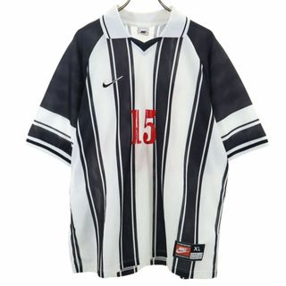 NIKE - ナイキ 90s 00s 英国製 オールド ストライプ柄 半袖 ゲーム シャツ XL ホワイト NIKE レフリー メンズ 古着 【240414】