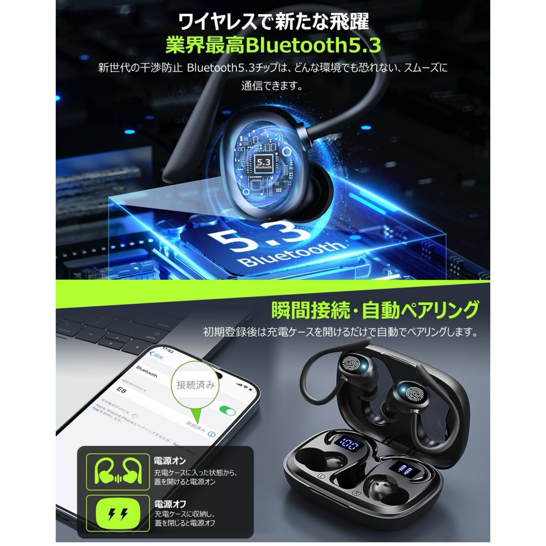 @超軽量 耳掛け式イヤホン」 ワイヤレスイヤホン イヤホン bluetooth スマホ/家電/カメラのオーディオ機器(ヘッドフォン/イヤフォン)の商品写真