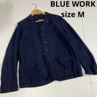 BLUE WORK カバーオール　ジャケット　リネン　麻　古着　ネイビー　M