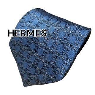 エルメス(Hermes)の【HERMES】　エルメス　ブルー系　総柄　フランス製(ネクタイ)