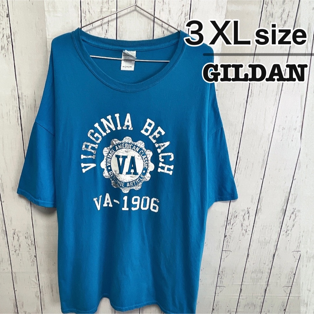 GILDAN(ギルタン)のUSA古着　GILDAN　Tシャツ　3XL　ブルー　水色　プリント　クルーネック メンズのトップス(Tシャツ/カットソー(半袖/袖なし))の商品写真