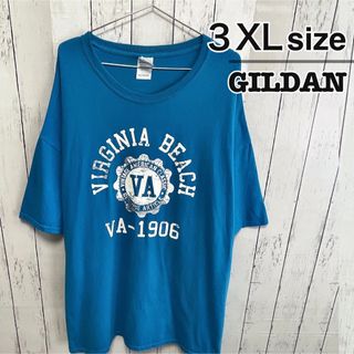 ギルタン(GILDAN)のUSA古着　GILDAN　Tシャツ　3XL　ブルー　水色　プリント　クルーネック(Tシャツ/カットソー(半袖/袖なし))