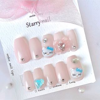 キティちゃんネイル♡ちゅるんネイル♡現品ネイルチップ♡シンプルネイルピンクネイル(つけ爪/ネイルチップ)