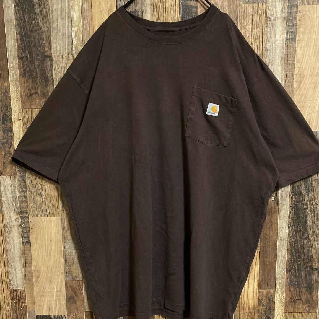 carhartt(カーハート)のカーハート メンズ 半袖Tシャツ ダークブラウン ロゴ 無地 USA古着 90s メンズのトップス(Tシャツ/カットソー(半袖/袖なし))の商品写真