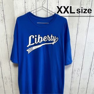 USA古着　Tシャツ　XXL　ブルー　青　プリント　ロゴ　背番号　Liberty(Tシャツ/カットソー(半袖/袖なし))