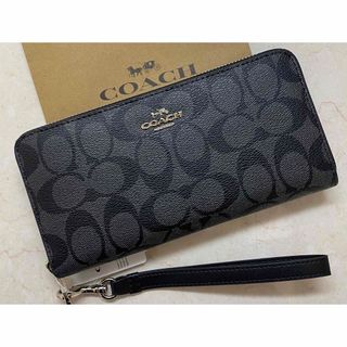 コーチ(COACH)の[新品未使用]✨COACH✨シグネチャー柄ラウンドファスナー長財布ストラップ付き(財布)