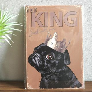 ブリキ看板 B-160 黒パグ キング ブラック プレート 犬 雑貨 インテリア(その他)