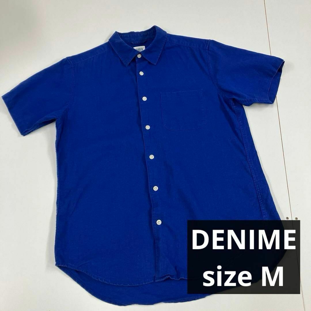 DENIME(ドゥニーム)のDENIME シャツ　半袖　リネン　古着　アメカジ　M ブルー系 メンズのトップス(シャツ)の商品写真