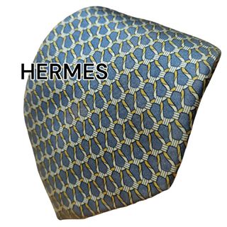 エルメス(Hermes)の【HERMES】　エルメス　ブルー系　総柄　フランス製(ネクタイ)