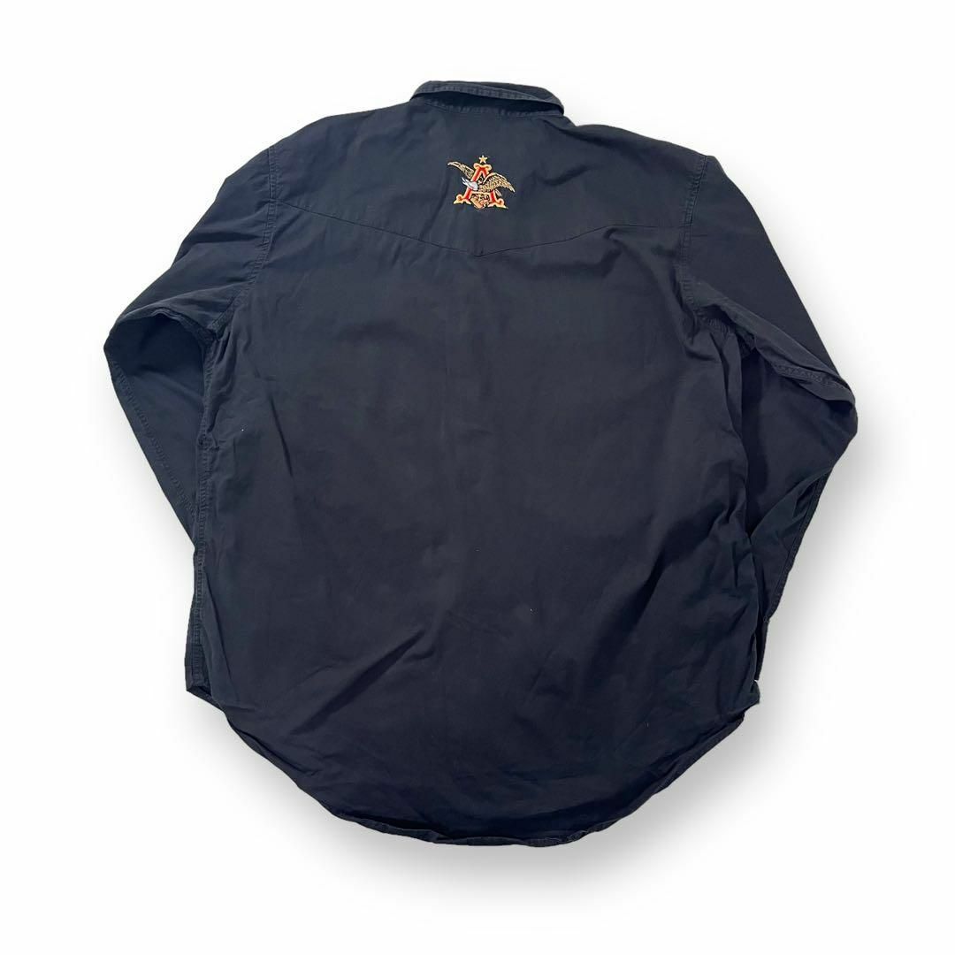 バドワイザー ワークシャツ ロゴ刺繍 袖ロゴ 古着 ブラック XXL 企業 長袖 メンズのトップス(Tシャツ/カットソー(七分/長袖))の商品写真