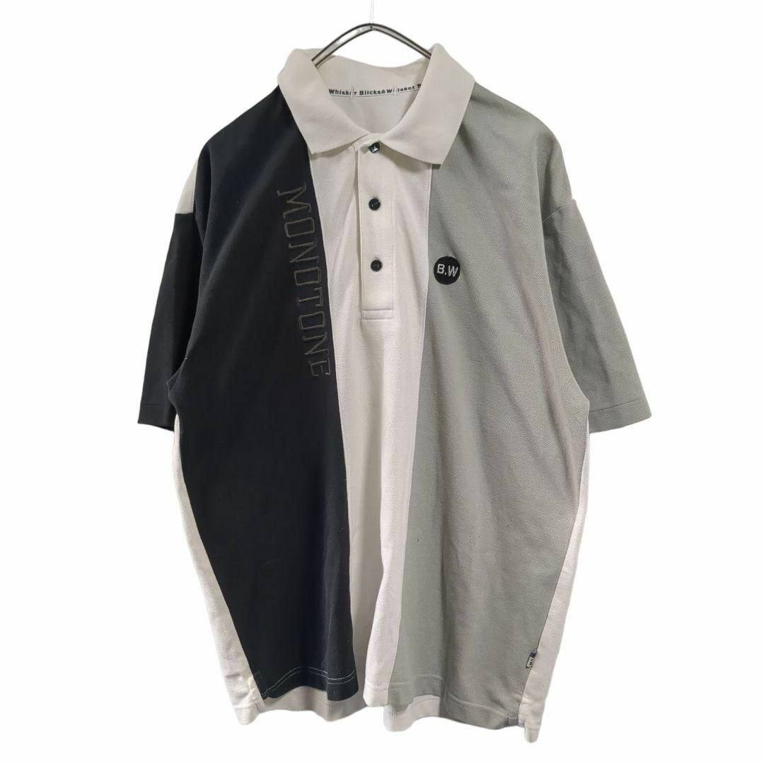 モノトーンポロシャツ　レトロ　黒グレー　半袖メンズサイズL　7 メンズのトップス(ポロシャツ)の商品写真