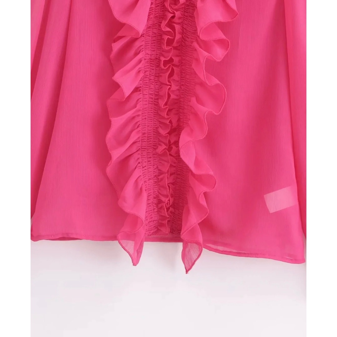 👛4月新作🧸14079◆pink ピンク フリル ブラウス レディースのトップス(シャツ/ブラウス(長袖/七分))の商品写真