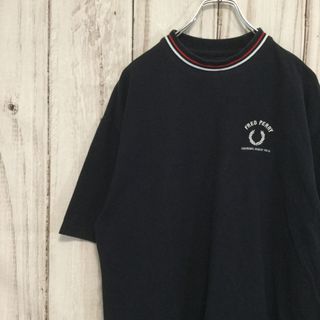 【フレッドペリー ロゴ刺繍半袖Tシャツ】襟ライン 鹿の子 M 黒 古着