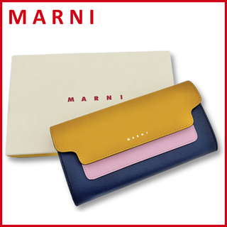 マルニ(Marni)の新品マルニMARNI　レザー　二つ折り長財布　黄色×ネイビー(財布)