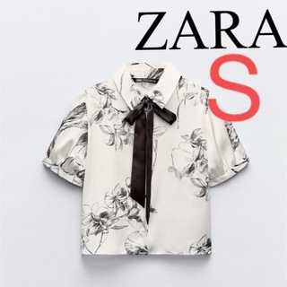 ZARA - ZARA リボンディテール　フラワープリントシャツ　リボンブラウス　yori