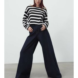 ザラ(ZARA)のザラ　ZARA　ストライプ柄ラスティックセーター　ストラップニット(ニット/セーター)