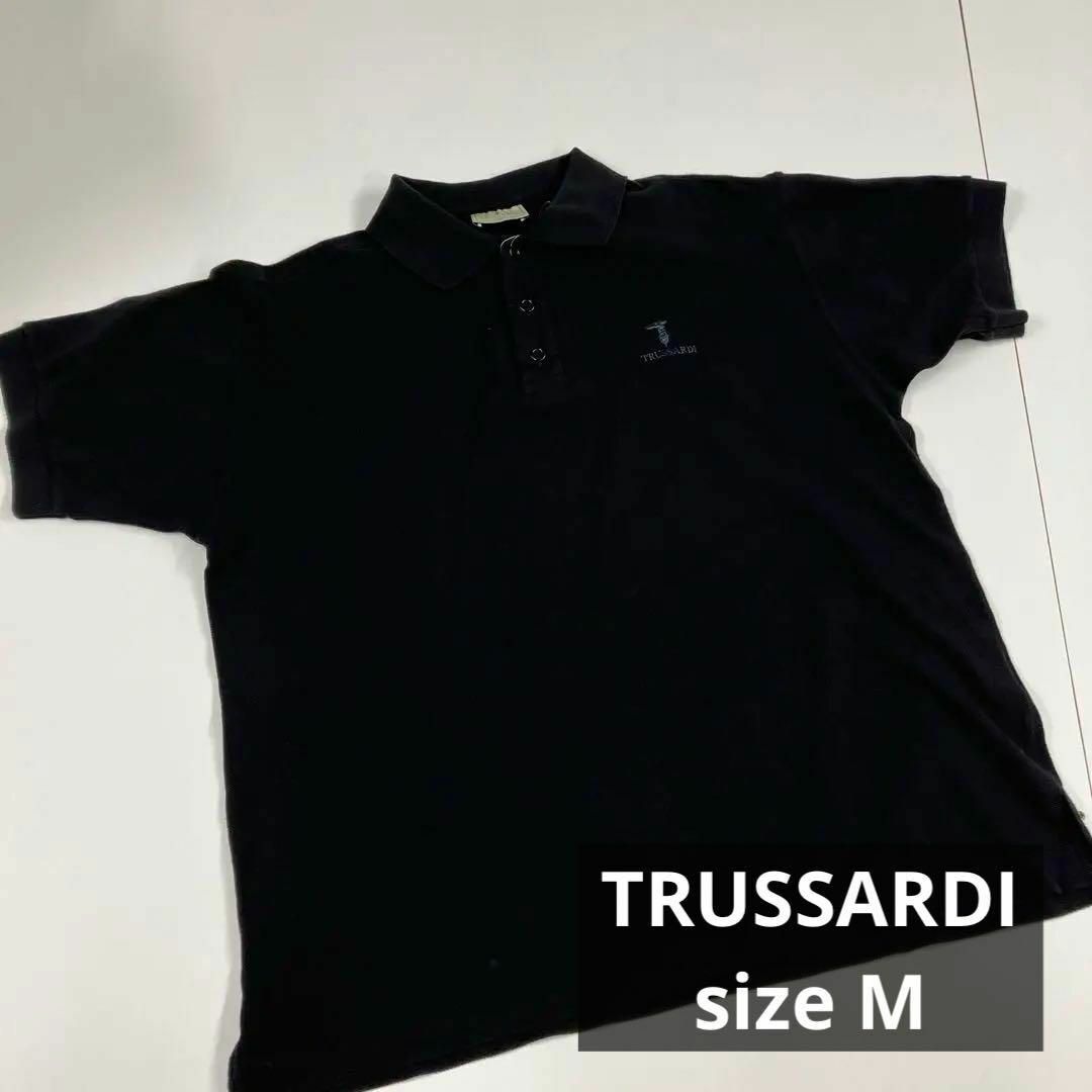 Trussardi(トラサルディ)のTRUSSARDI ポロシャツ　ブラック　古着　ヴィンテージ メンズのトップス(ポロシャツ)の商品写真