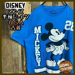 Disney - ディズニー ミッキー Tシャツ キャラクター ブルー USA古着 90s 半袖