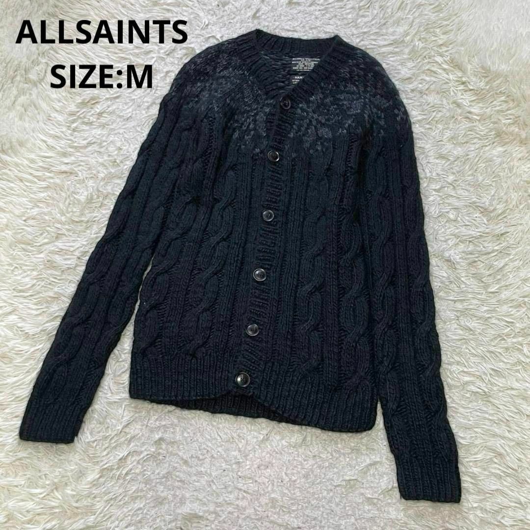 All Saints(オールセインツ)のALLSAINTS HAND KNIT ケーブルニットカーディガン M ブラック レディースのトップス(カーディガン)の商品写真