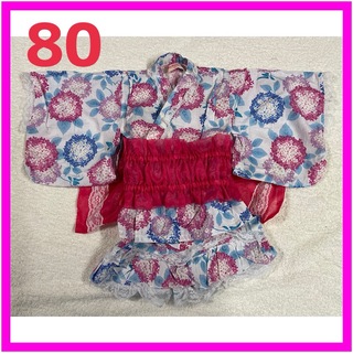 甚平 浴衣 女の子 80size 夏祭り 花柄 可愛い 赤 帯 リボン リユース(甚平/浴衣)