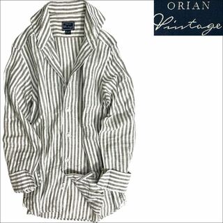 ORIAN - J7261 美品 オリアンヴィンテージ リネンストライプシャツ モカ 39