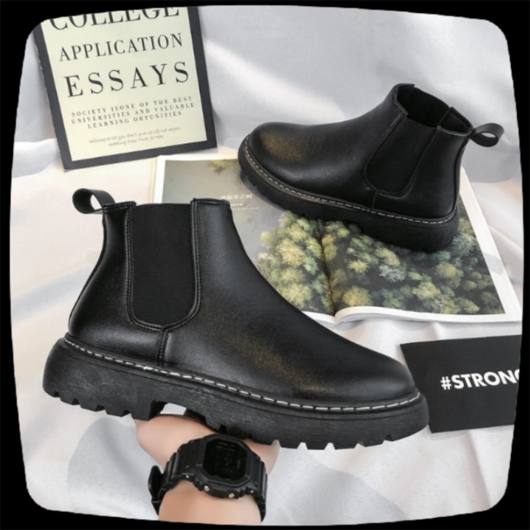 マーティンブーツ オシャレ シンプル 黒 そこ厚 山本風 ストリート デート プ メンズの靴/シューズ(ブーツ)の商品写真