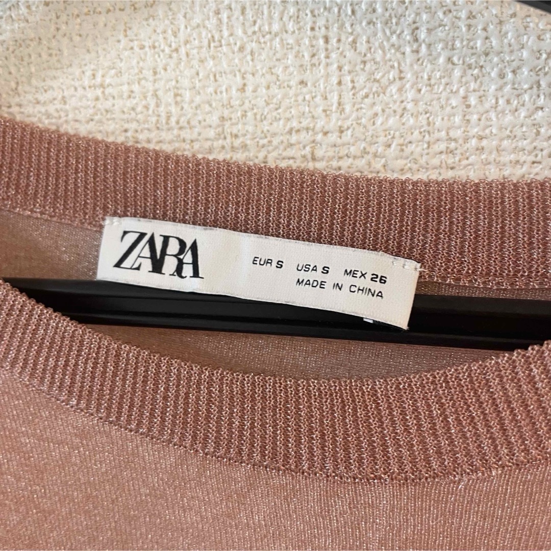 ZARA(ザラ)のZARA ラメピンク　シースルートップス レディースのトップス(カットソー(長袖/七分))の商品写真