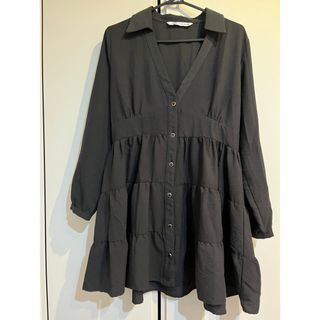 ザラ(ZARA)のZARA 黒シャツワンピース　(ミニワンピース)