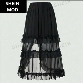 シーイン(SHEIN)のSHEIN MOD マルチレイヤーフリルスカート XLサイズ アクセサリー付き(ロングスカート)