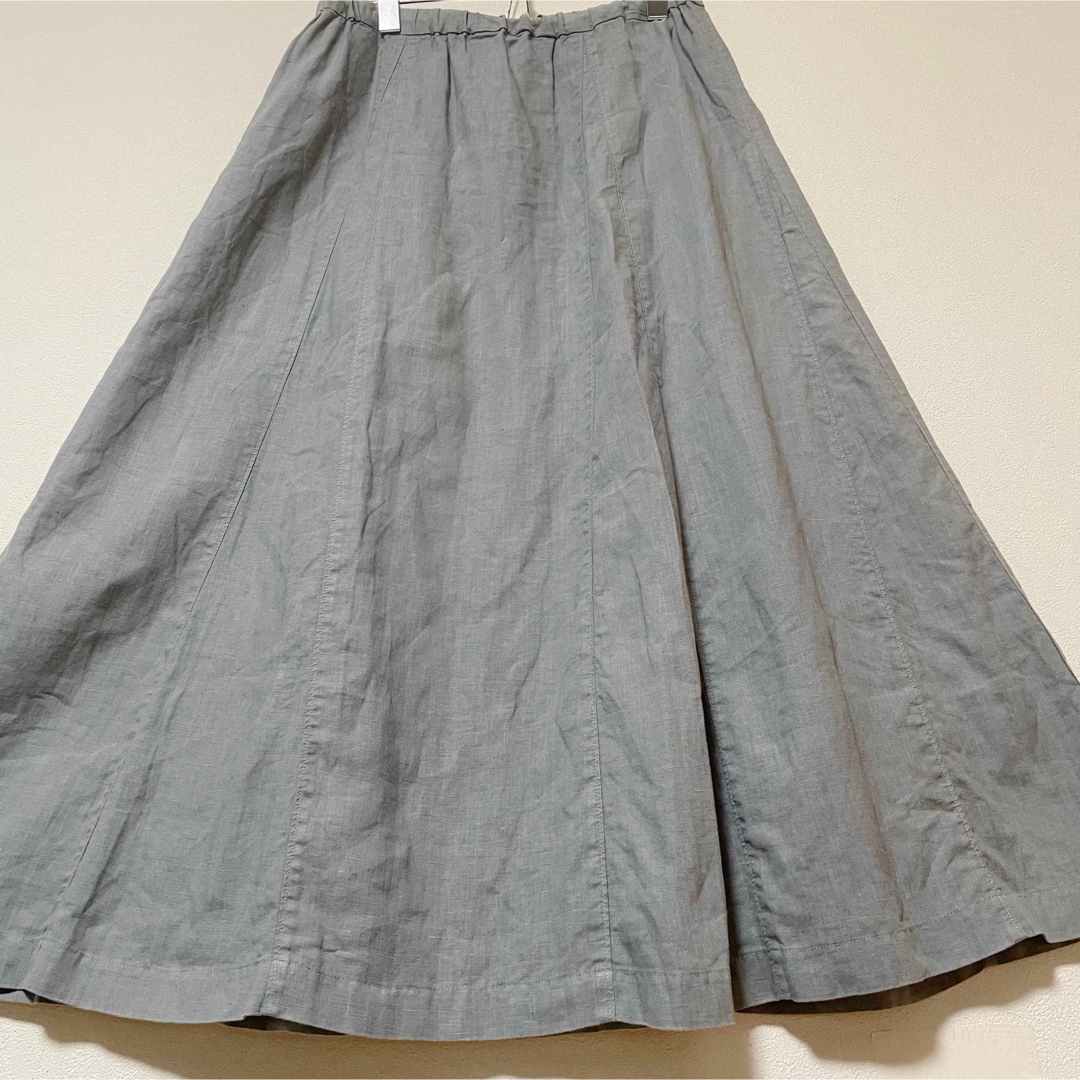 FRAMeWORK(フレームワーク)のFRAMeWORK リネン ロングフレアスカート マキシ丈 ブルーグレー レディースのスカート(ロングスカート)の商品写真