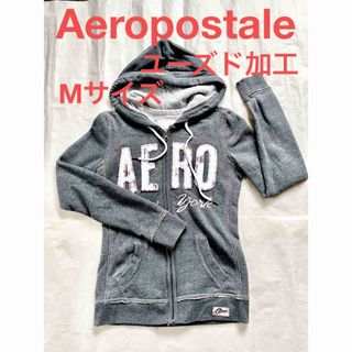 エアロポステール(AEROPOSTALE)のエアロポステール　フーデットパーカー　グレー　M ユーズド加工　米購入　(パーカー)