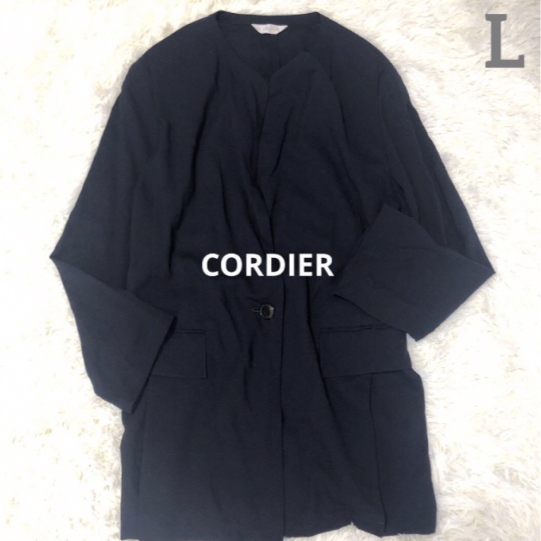 CORDIER(コルディア)のCORDIERコルディア美品♪サマーウールジャケット　ノーカラー　40L 日本製 レディースのジャケット/アウター(ノーカラージャケット)の商品写真