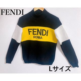 FENDI - FENDI フェンディ ニット セーター ロゴ Lサイズ タートルネック 黒