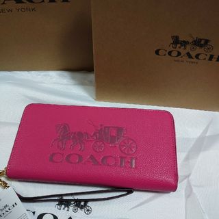 COACH - COACH　長財布　新品　未使用　馬車　ピンク