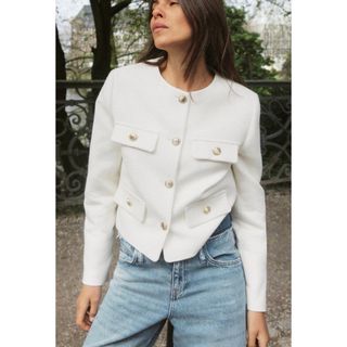 ZARA - ZARA ジャケット アウター ラウンドネックピケブレザー ブレザー ザラ