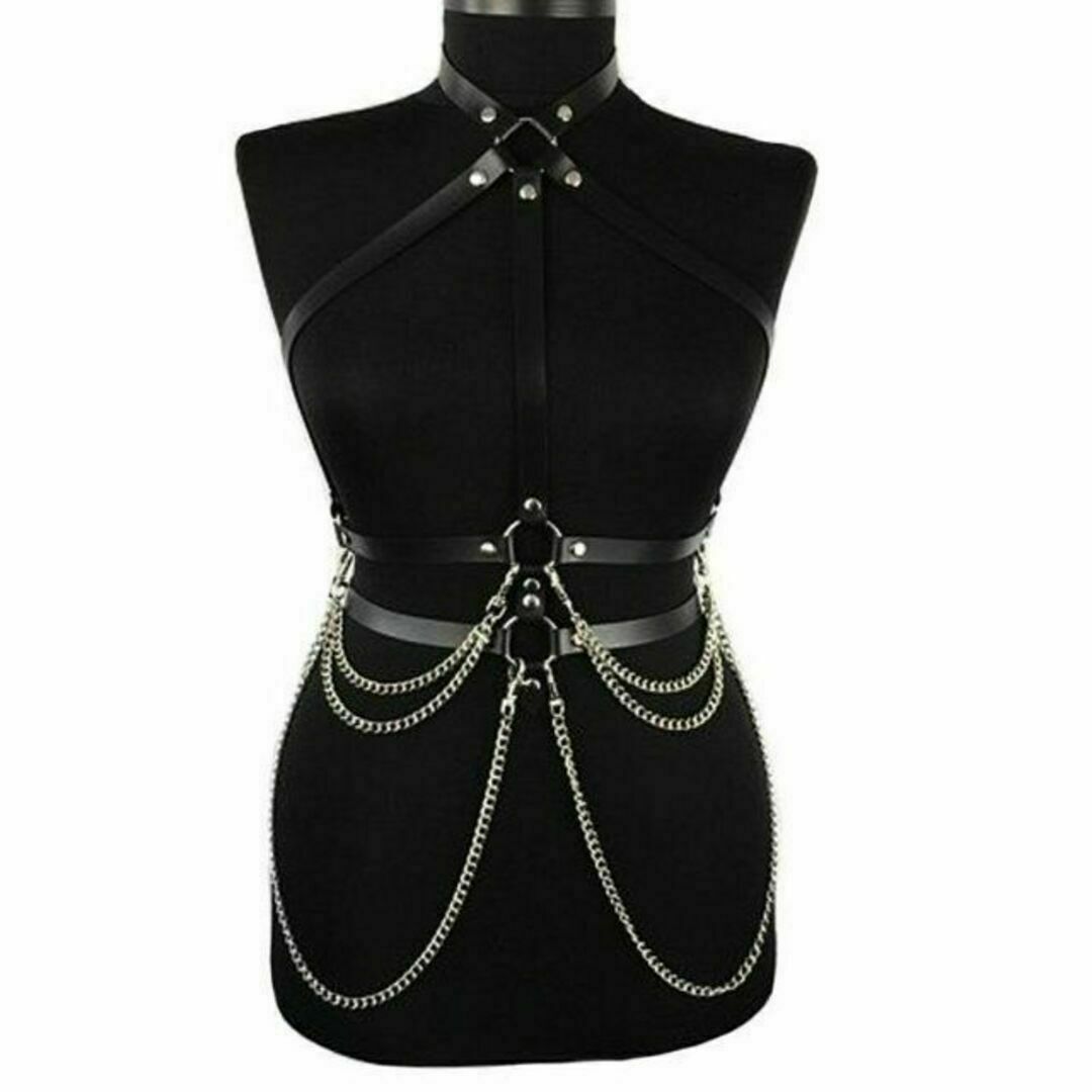 黒 ボディハーネス ハーネス 合皮 チェーン ゴシック 地雷系 ロック レディースのファッション小物(ベルト)の商品写真