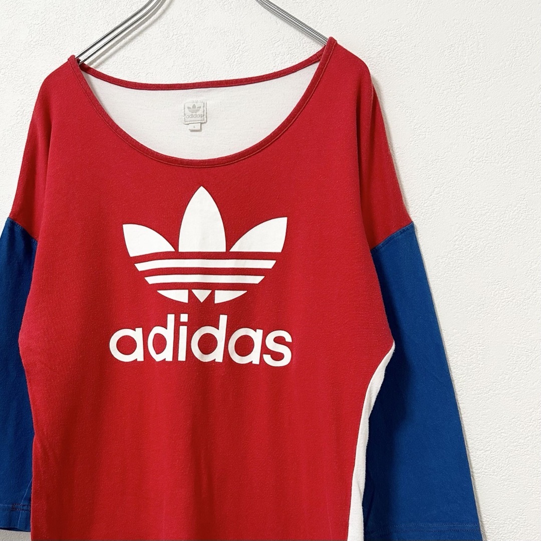 adidas(アディダス)の美品★00s★adidas★万国旗タグ★Uネック★七分袖Tシャツ★赤青白★L レディースのトップス(Tシャツ(長袖/七分))の商品写真