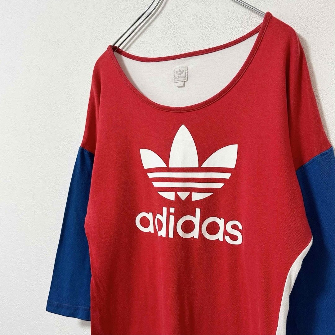 adidas(アディダス)の美品★00s★adidas★万国旗タグ★Uネック★七分袖Tシャツ★赤青白★L レディースのトップス(Tシャツ(長袖/七分))の商品写真