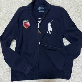 ポロラルフローレン(POLO RALPH LAUREN)の381 ラルフローレン ドライバーズニット 刺繍ネイビー XL(ブルゾン)