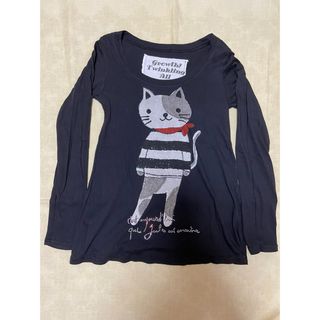 【新品】lalacub  ララキューブ　ロングTシャツ　ねこ　ビジュー(Tシャツ(長袖/七分))