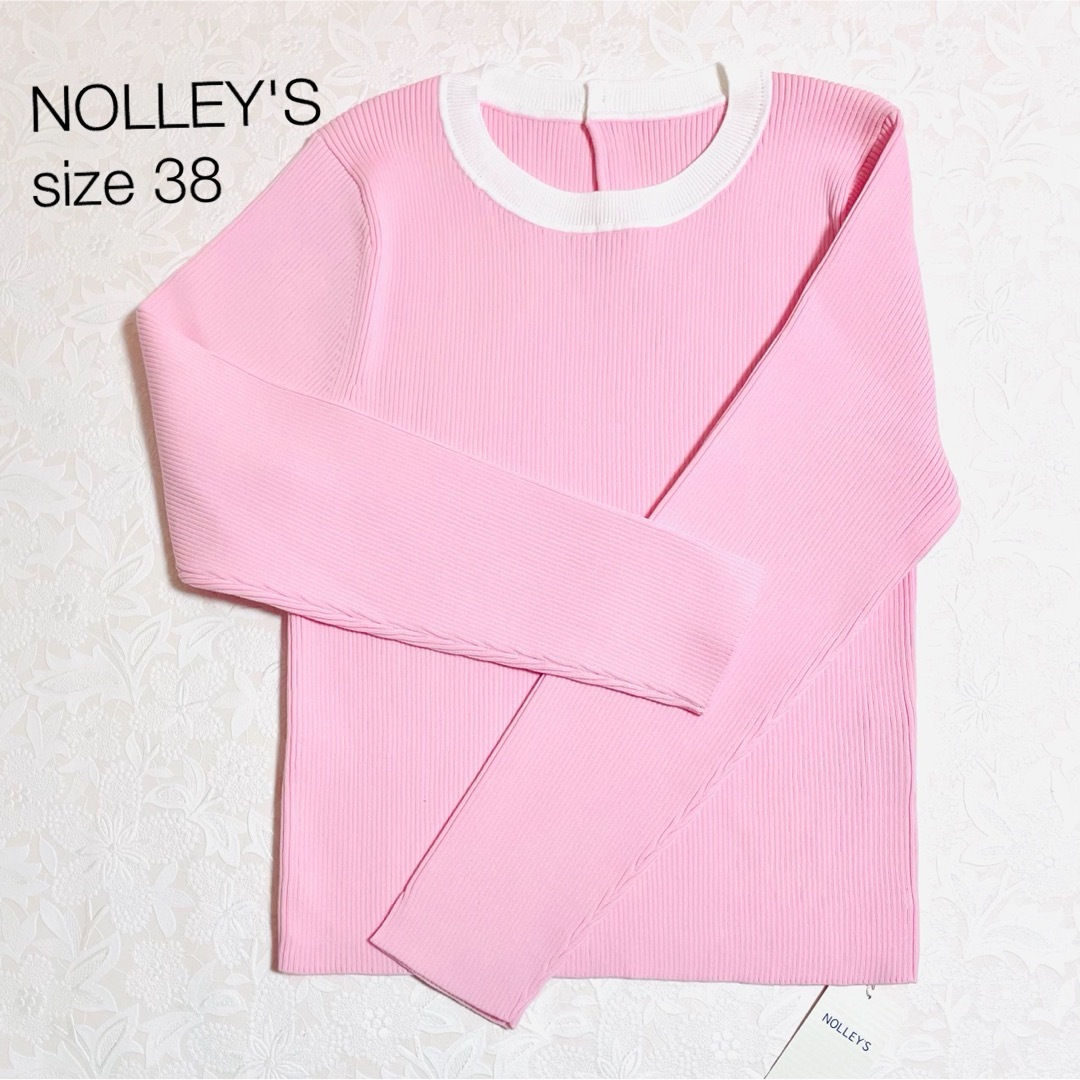 NOLLEY'S(ノーリーズ)のノーリーズ 配色リブ 8分袖プルオーバーニット ピンク size38  新品 レディースのトップス(ニット/セーター)の商品写真