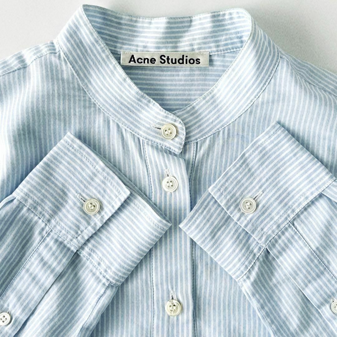 Acne Studios(アクネストゥディオズ)のアクネストゥディオズ Galvin Stripe バンドカラーシャツ 青×白 綿 レディースのトップス(シャツ/ブラウス(長袖/七分))の商品写真